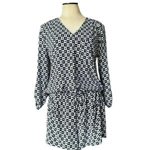 Kaari Blue Summer Long Sleeve Womens Blue & White Romper w Buttons Size …💙